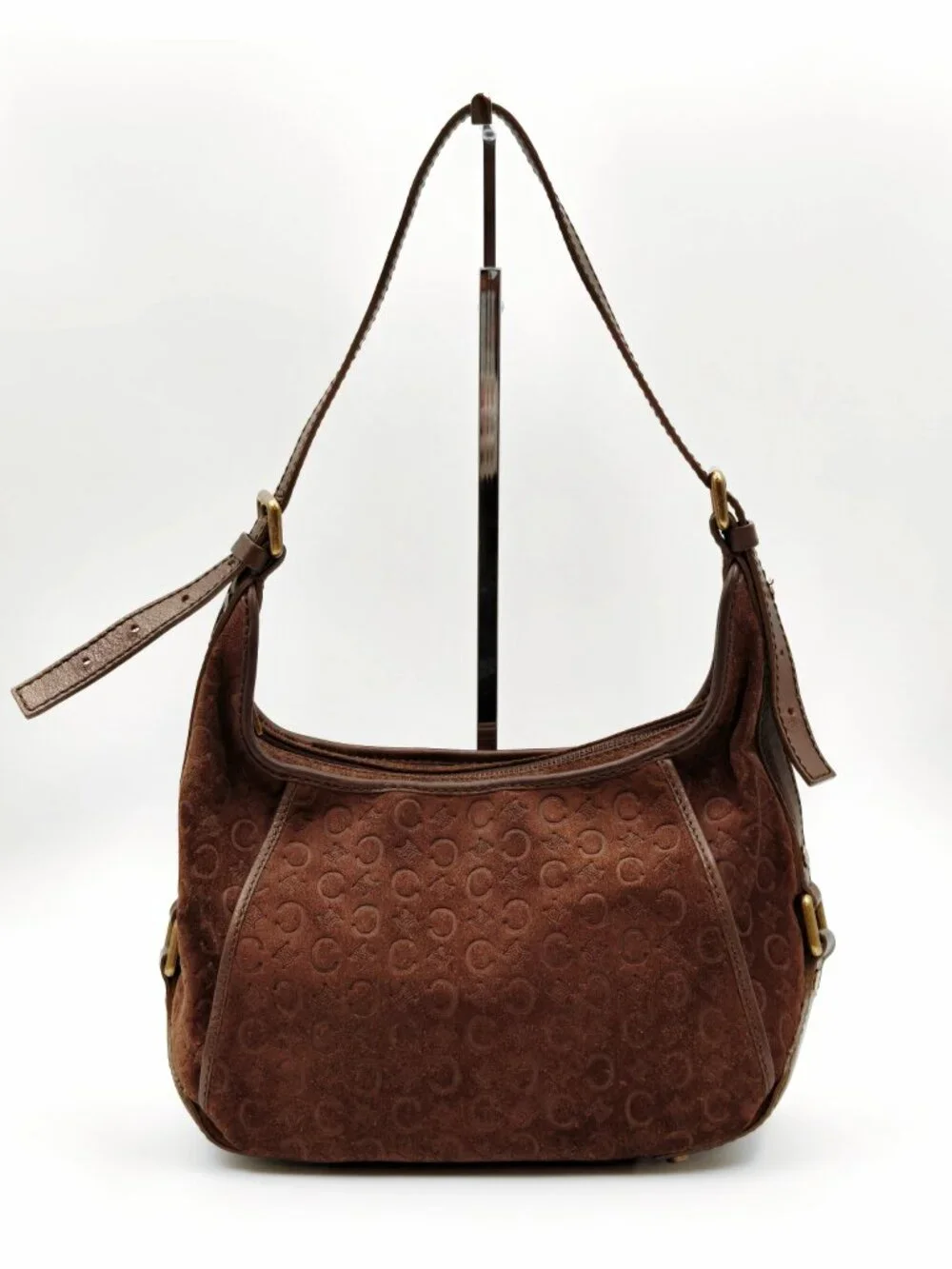 Celine Brown Suede Macadam Monogram Shoulder Hobo Bag Gold Hardware Italy Vintag